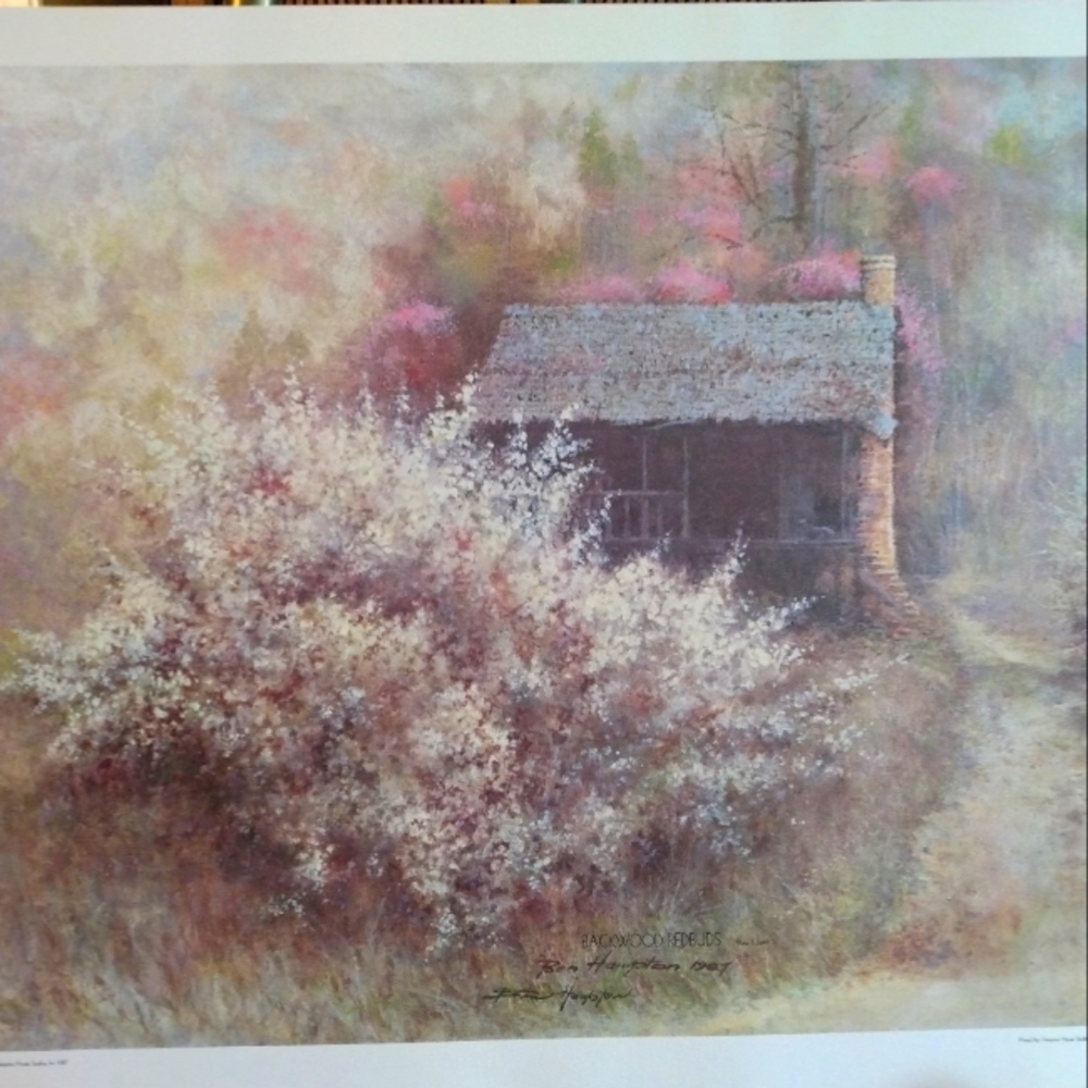 Ben Hampton artist print. 1987. Stamped and signed. "Backwoods Redbuds".